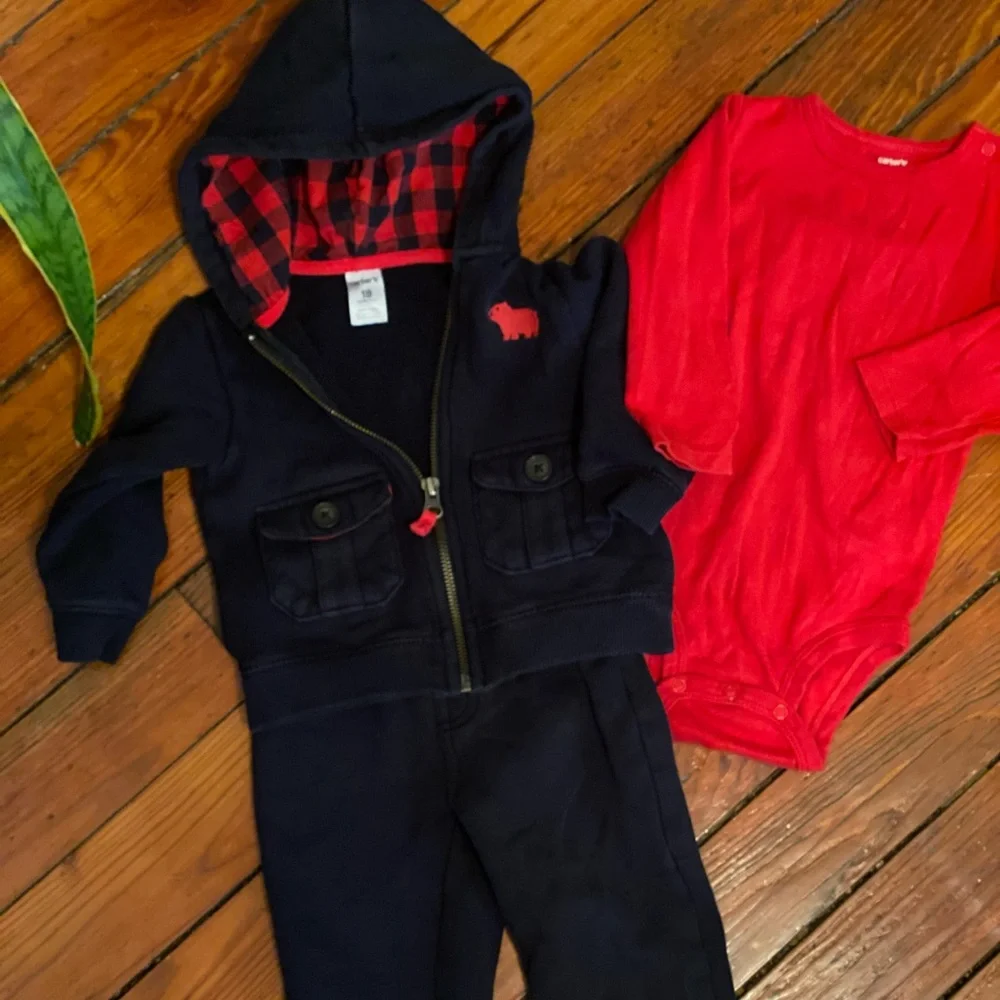 Carters Gingham Red & Black Outfit Size 18 Months